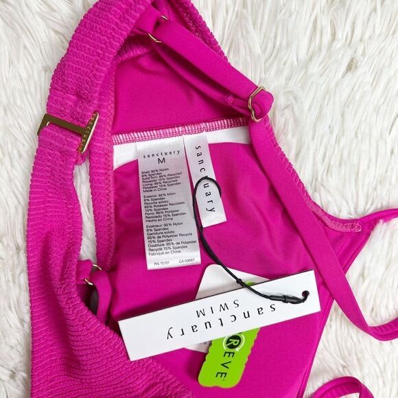Sanctuary Sandbar Solids Hibiscus Pink Seamed Bralette Bikini Top Size Medium - Picture 4 of 4